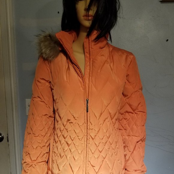 Orange peach, metalic sheen parka fur/feathe light - Picture 2 of 11